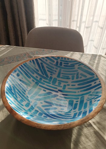 Mavi Batik Desenli Bohem Seramik Kase - Görsel 2