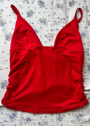 s Beden Kırmızı V Yaka Kolsuz Crop Top