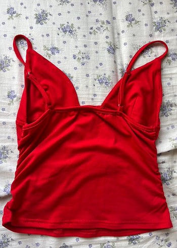 s Beden kırmızı Renk Kırmızı V Yaka Kolsuz Crop Top