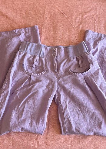 Vintage düşük bel Keten Kadın Pantolon