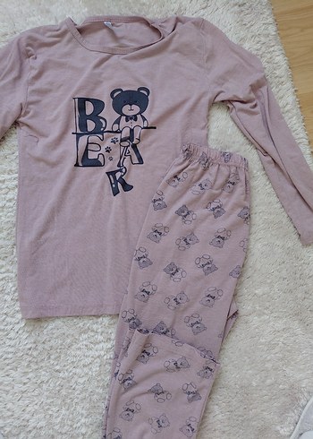 Uzun Kollu Pembe Ayı Desenli Kadın Pijama Takımı