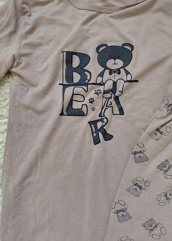 Uzun Kollu Pembe Ayı Desenli Kadın Pijama Takımı - Görsel 6