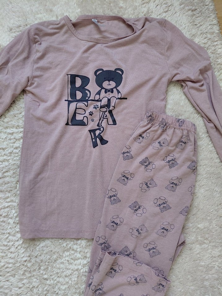 Uzun Kollu Pembe Ayı Desenli Kadın Pijama Takımı - Görsel 3