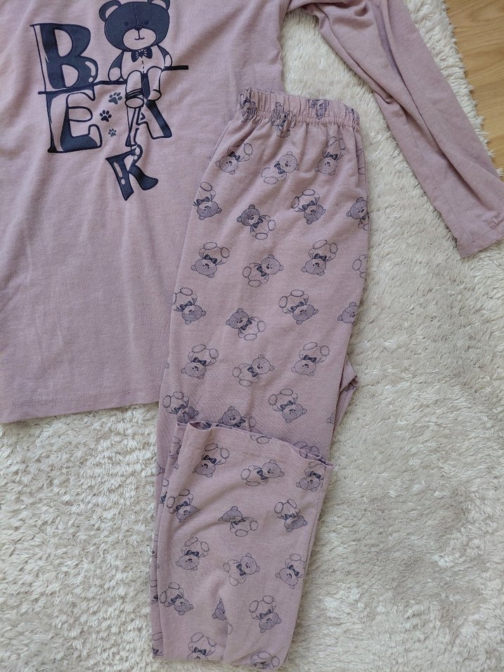 Uzun Kollu Pembe Ayı Desenli Kadın Pijama Takımı - Görsel 2