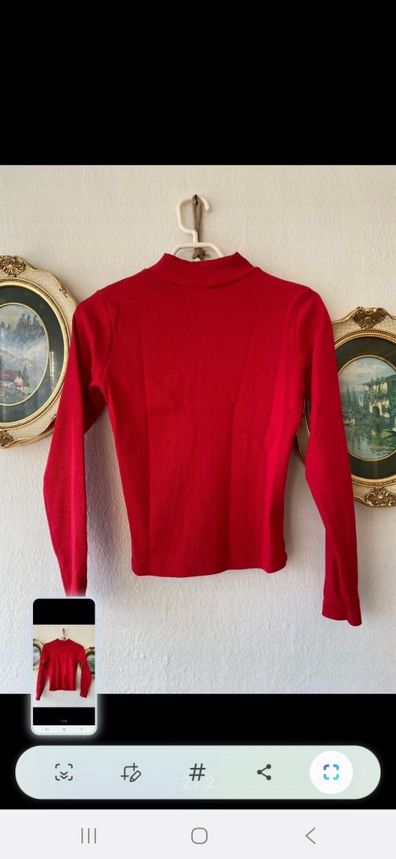 Uzun Kollu Kırmızı Yarım Boğazlı Kadın Kazak - Görsel 2