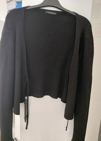 Siyah V Yakalı Triko Kadın Hırka - Görsel 2