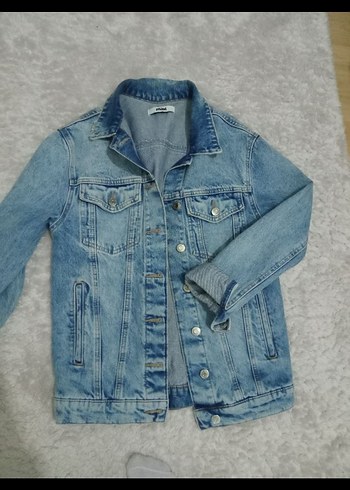 s Beden Düğmeli Mavi Kadın Denim Ceket