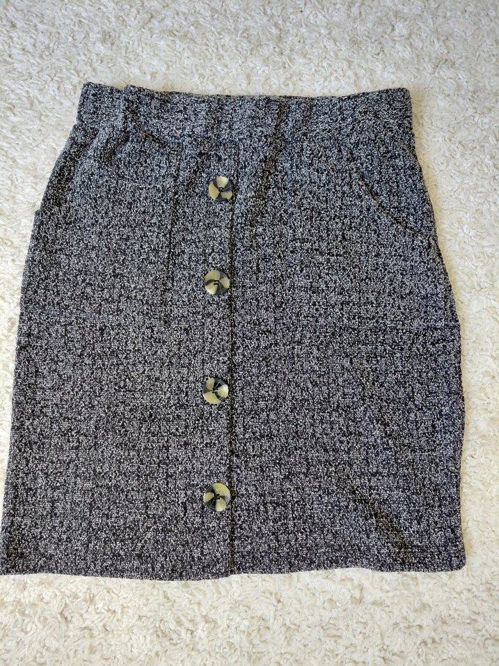 Düğmeli Gri Örme Midi Etek - Görsel 2