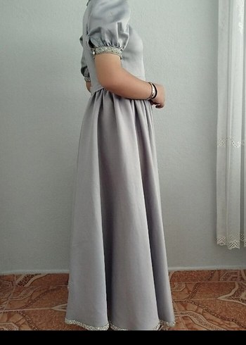 Gri Uzun Vintage Kadın Abiye Elbise - Görsel 2