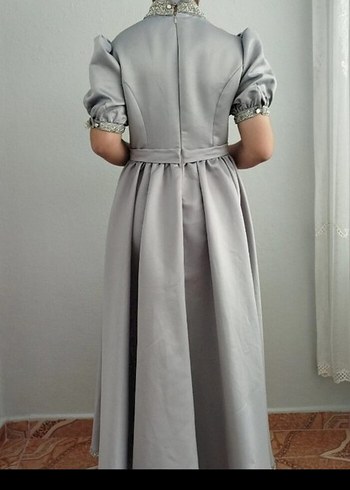 Gri Uzun Vintage Kadın Abiye Elbise - Görsel 3