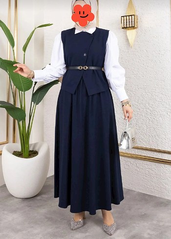 lacivert yelekli etek takım Kemerli 1 defa giyilmiş. - Görsel 2