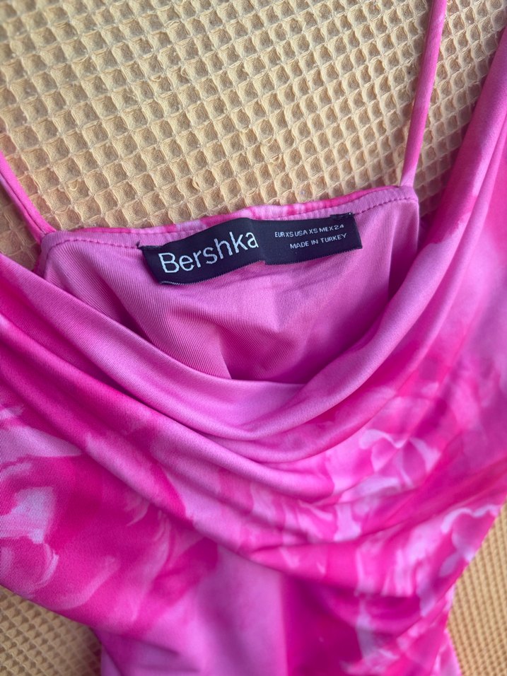 Berhska Pembe Bağlama Desenli İp Askılı Mini Elbise - Görsel 4