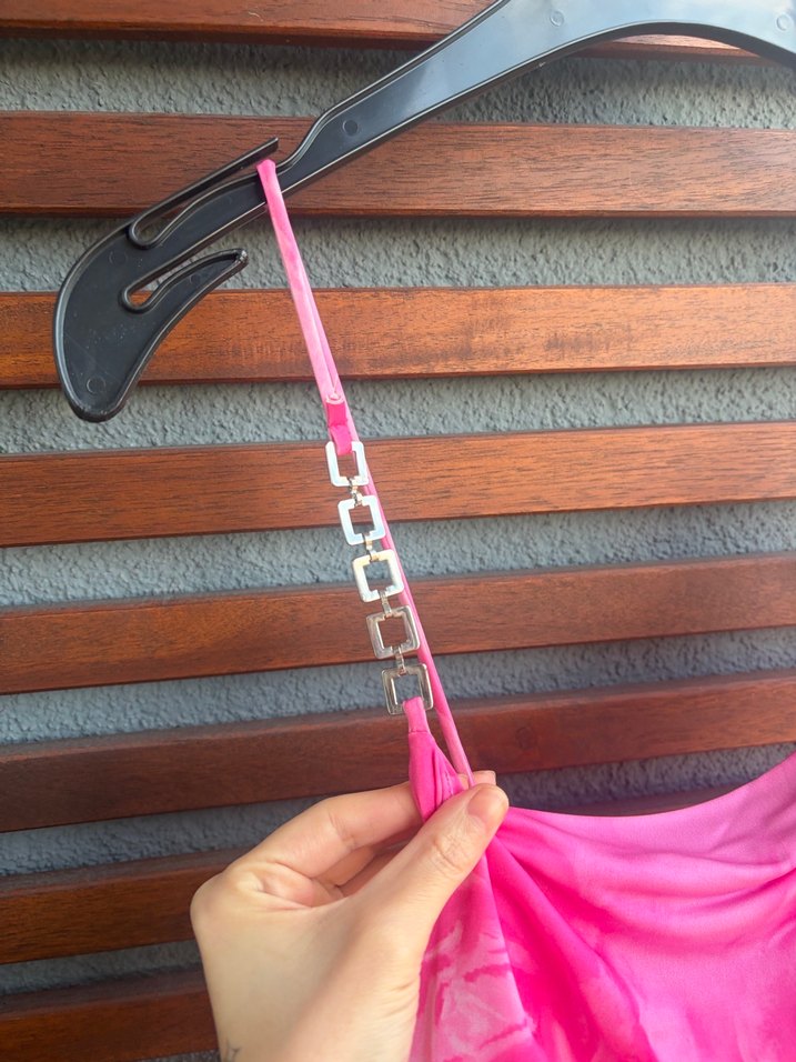 Berhska Pembe Bağlama Desenli İp Askılı Mini Elbise - Görsel 2