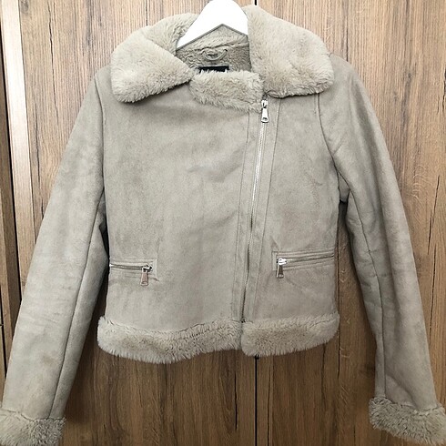 Pull and Bear Pull and Bear Krem Rengi Biker Ceket
