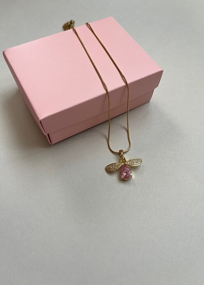 Arı Model Zirkon Taşlı Çelik Kolye - Görsel 2