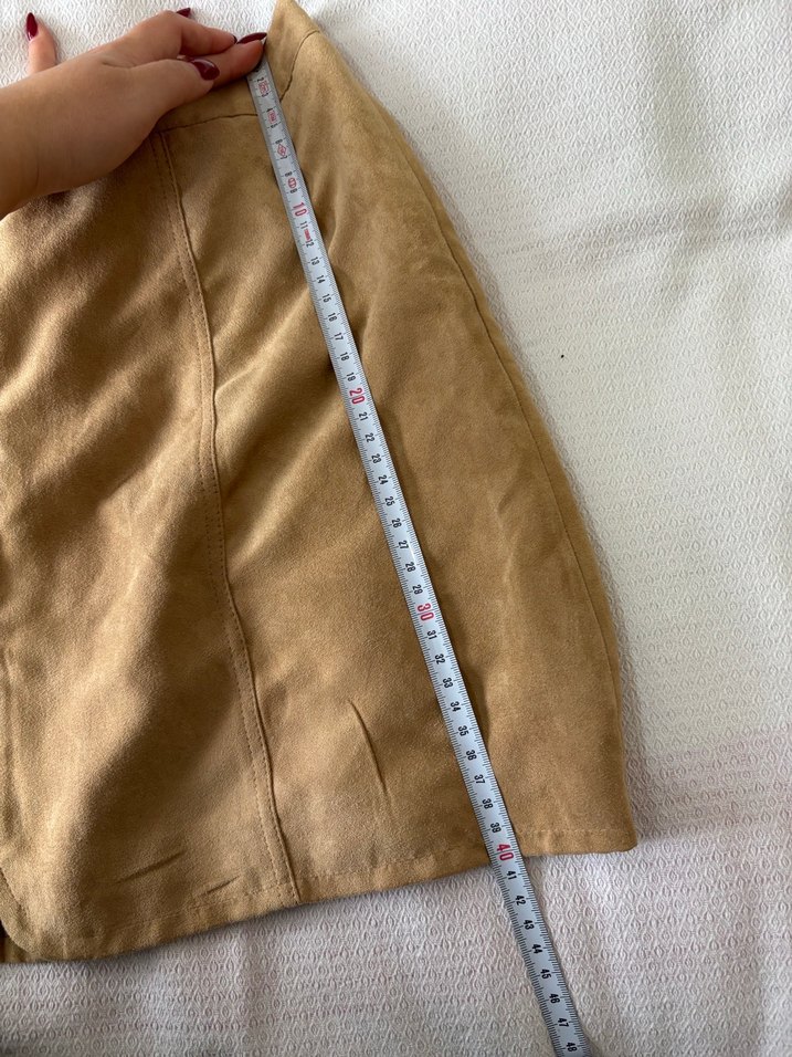 Bej Süet Fermuarlı Mini Etek - Görsel 4