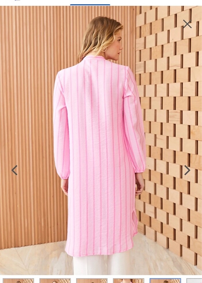 Tesettür çizgili gömlek tunik - Görsel 2