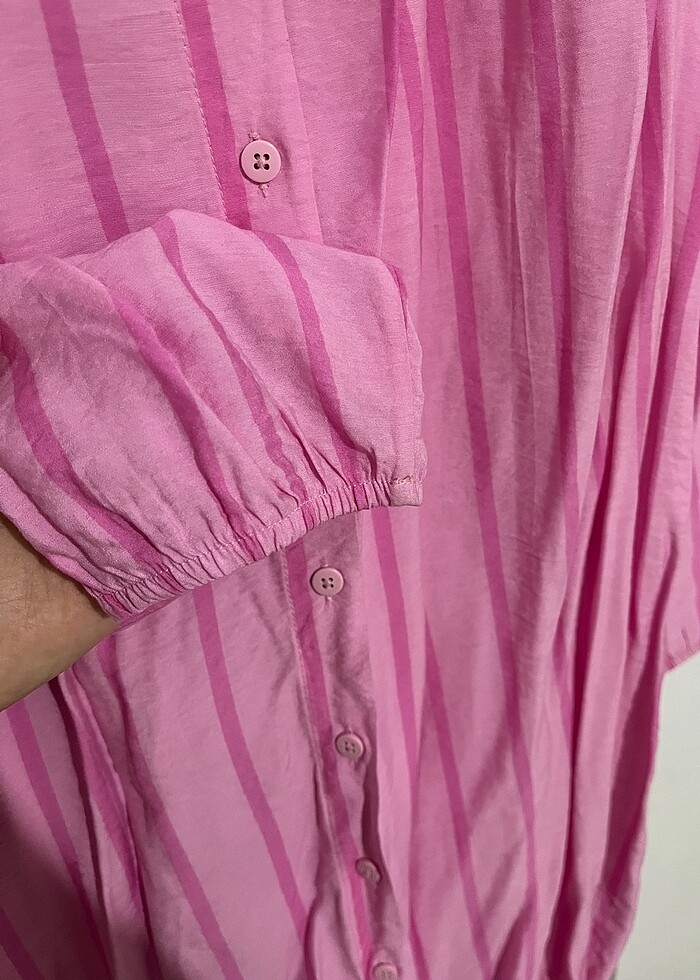 Tesettür çizgili gömlek tunik - Görsel 4