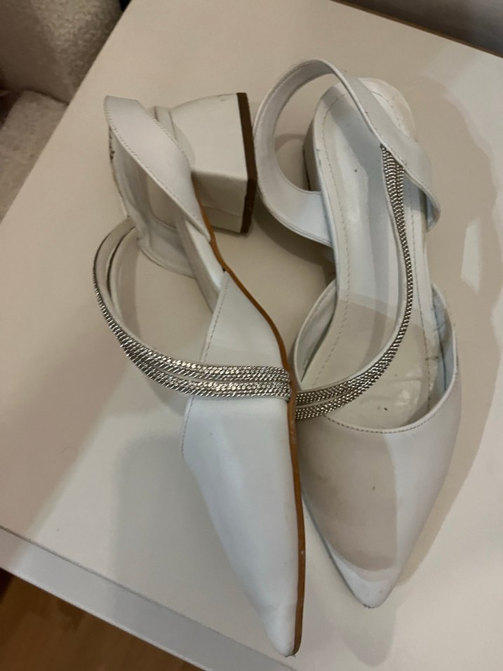Beyaz Topuklu Kadın Abiye Ayakkabı - Görsel 2