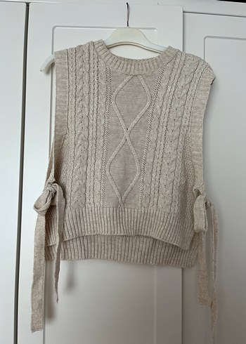 Yandan bağlamalı Bej Örgü Kadın Süveter - Görsel 3