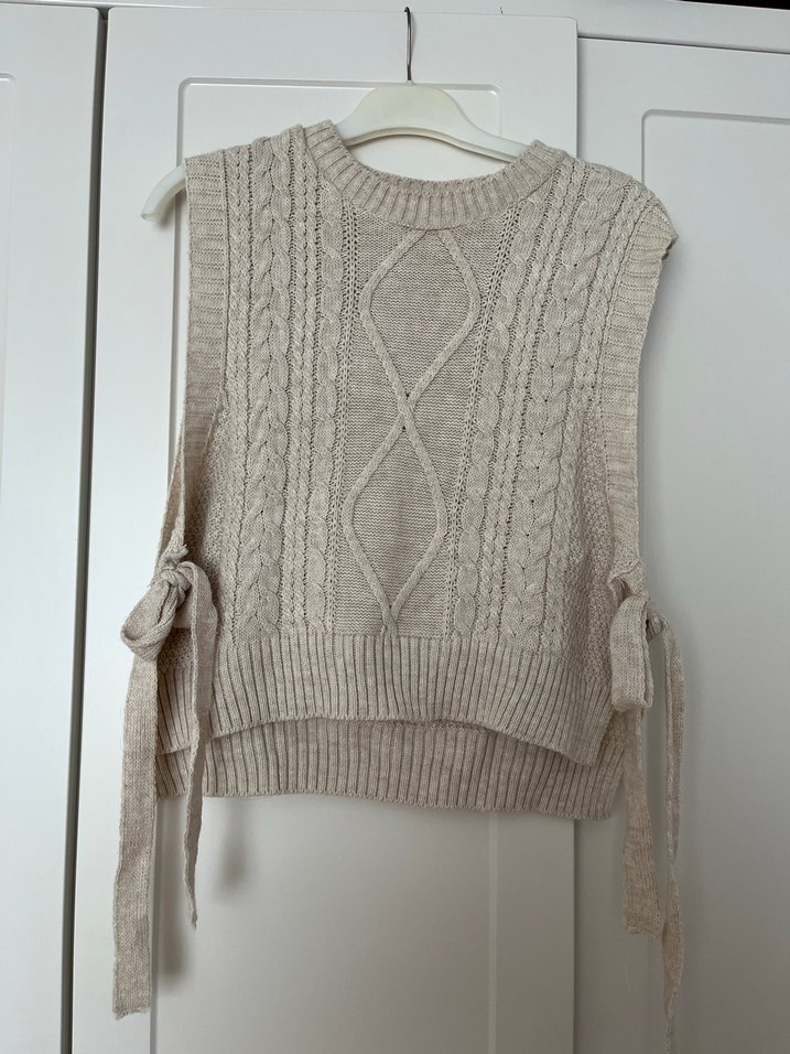 Yandan bağlamalı Bej Örgü Kadın Süveter - Görsel 3