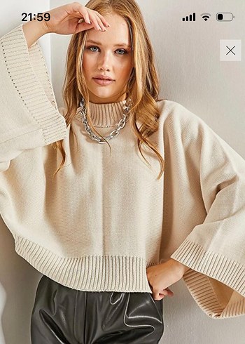Salaş Kesim Bej Kadın Triko Kazak - Görsel 2