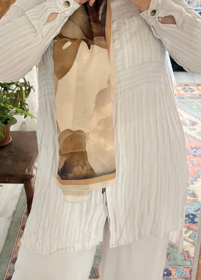 Uzun Kollu Beyaz Çizgili pamuk Gömlek tunik - Görsel 3