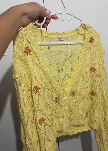 m Beden sarı Renk Nakışlı Sarı Mini Hırka