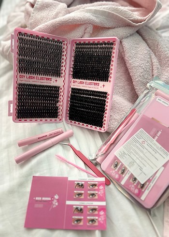 Pembe DIY Kirpik Klusterleri Seti