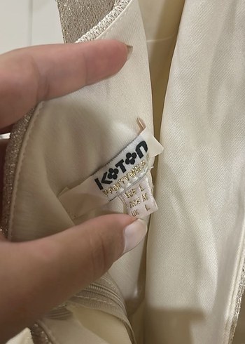 Koton Bej Mini V Yakalı Fırfırlı Kadın Abiye Elbise