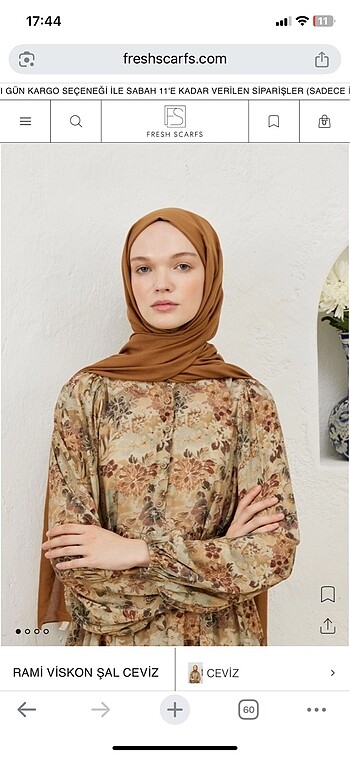 Freshscarf rami şal ceviz rengi
