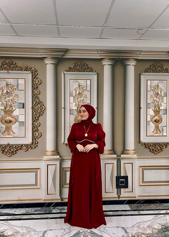 Bordo İşlemeli Uzun Kollu Kadın Abiye - Görsel 2