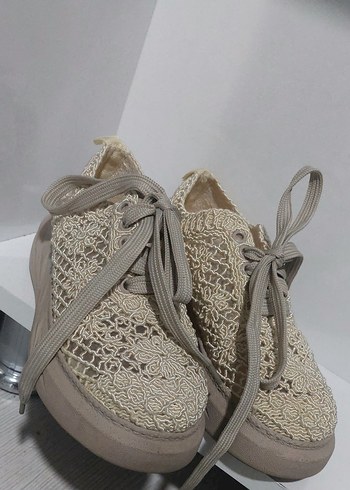 Bej Örgü Detaylı Kadın Spor Ayakkabı - Görsel 4