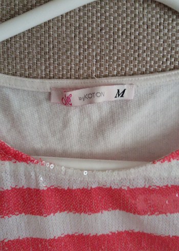 Pembe Çizgili Önü Pullu Tişört - Görsel 3