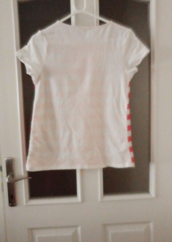 Pembe Çizgili Önü Pullu Tişört - Görsel 7