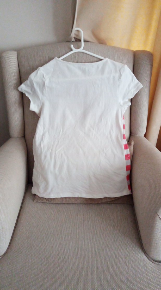 Pembe Çizgili Önü Pullu Tişört - Görsel 4