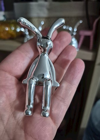 Parlak Gri Dekoratif Tavşan Figür - Görsel 3