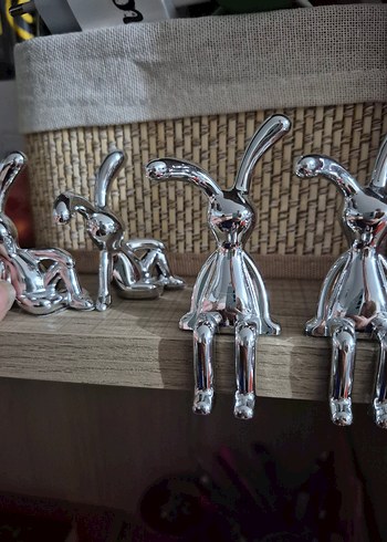 Parlak Gri Dekoratif Tavşan Figür - Görsel 2