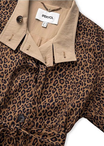 ipekyol Dugmeli Leopar Desenli Kadin Trenckot