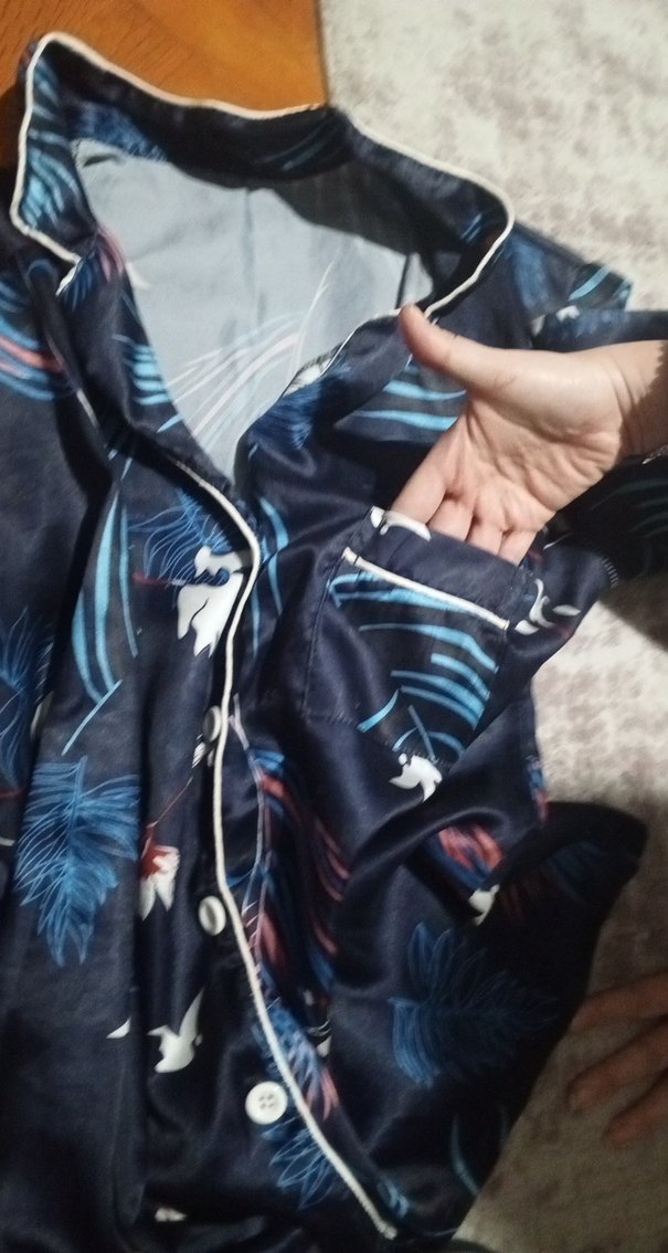 Düğmeli Lacivert Desenli  Pijama Üstü - Görsel 2