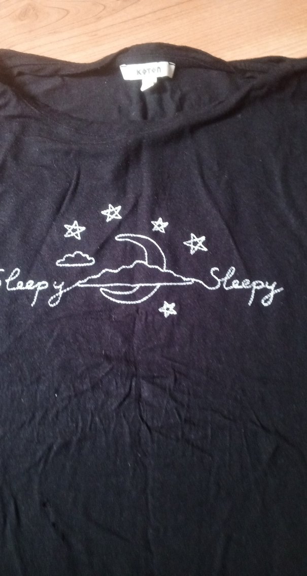 Siyah Nakışlı Pamuklu  Tişört - Görsel 2