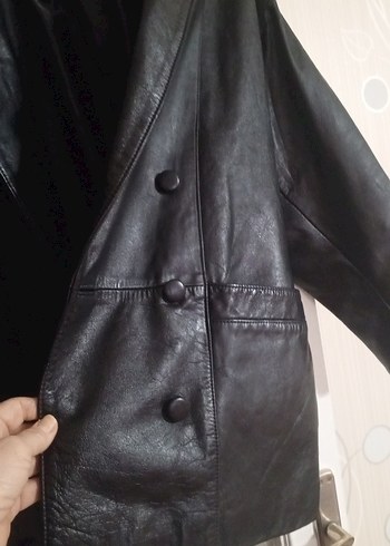 Düğmeli Siyah Deri Biker Ceket - Görsel 4