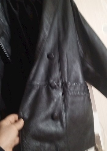 Düğmeli Siyah Deri Biker Ceket - Görsel 3