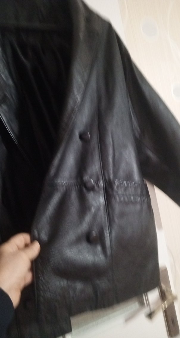 Düğmeli Siyah Deri Biker Ceket - Görsel 3