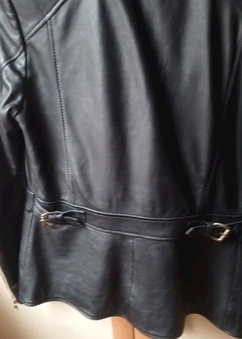 Kadın Siyah Deri Biker Ceket - Görsel 3