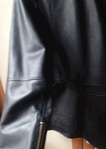 Kadın Siyah Deri Biker Ceket - Görsel 4