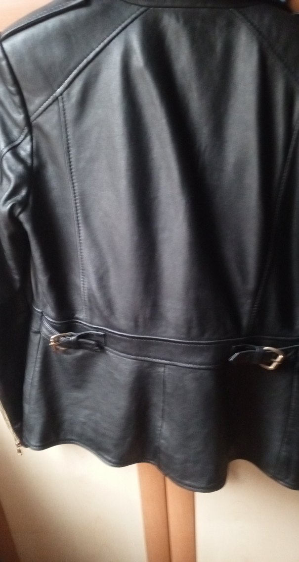 Kadın Siyah Deri Biker Ceket - Görsel 3