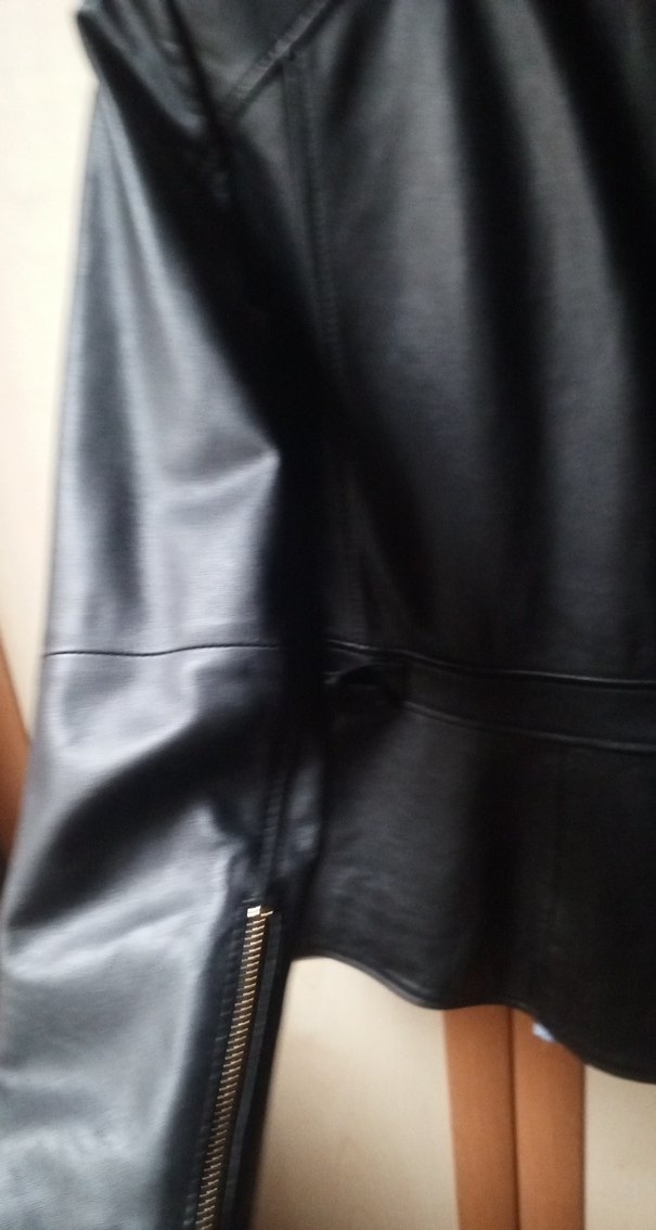 Kadın Siyah Deri Biker Ceket - Görsel 4