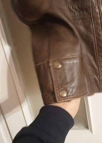 Kahverengi Deri Biker Ceket - Görsel 6