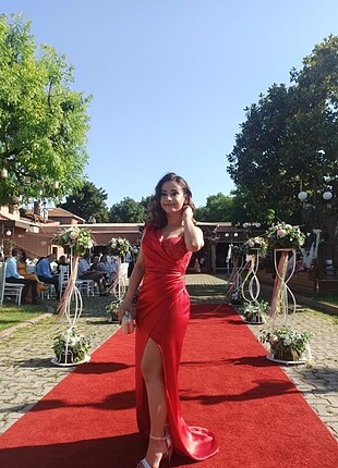 Nova sposa kırmızı saten elbise 34 beden